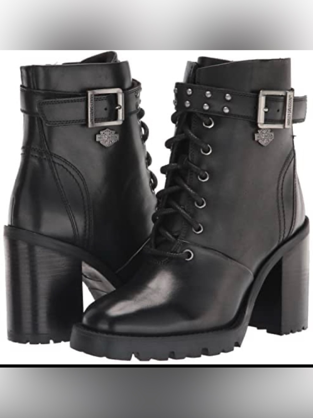 Harley-Davidson Adina Lace Women's Black Leather Motorcycle Boots Size 9